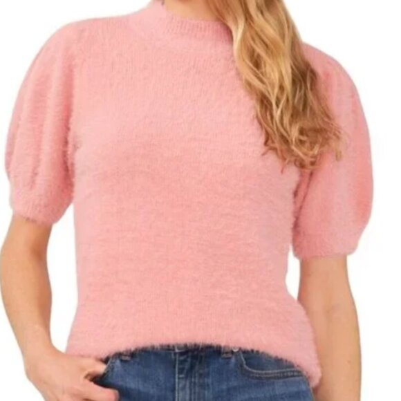 CeCe Pink Nylon Acrylic Fuzzy Short Sleeve Top Size M NWOT - Picture 1 of 1